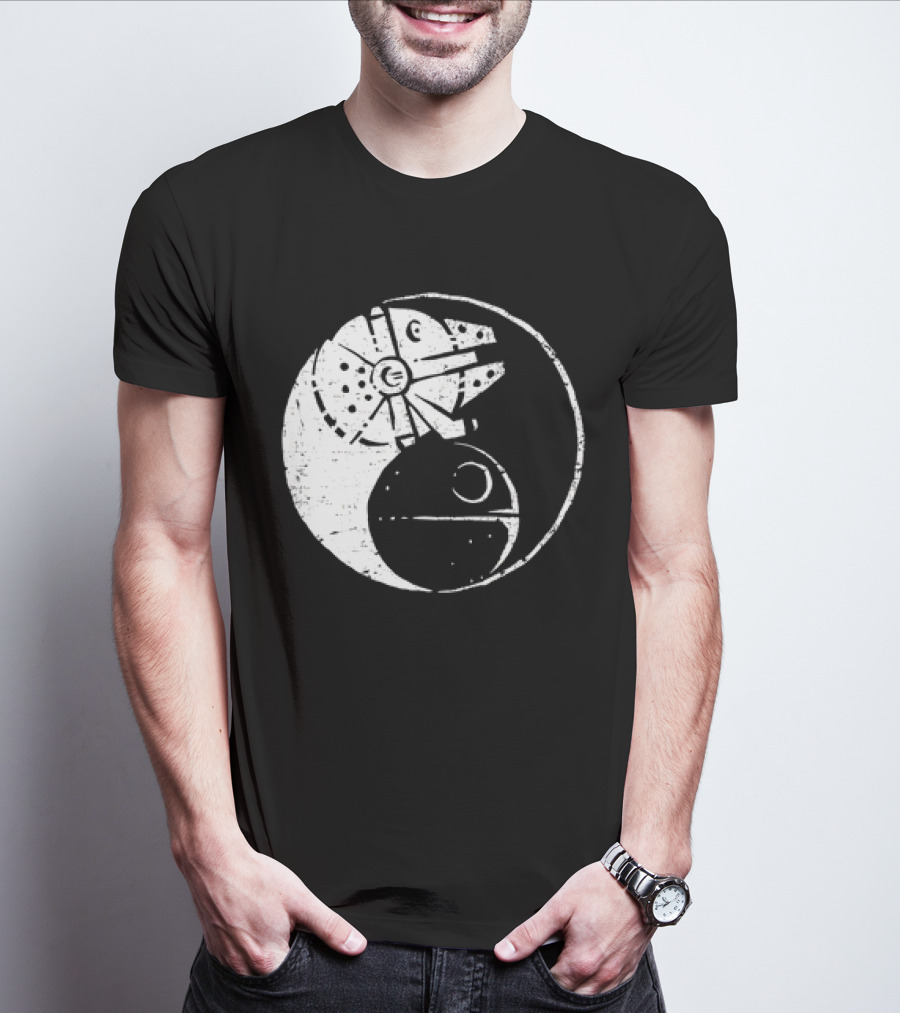 Millennium Falcon And Death Star Yin Yang Balancing The Force T-Shirt