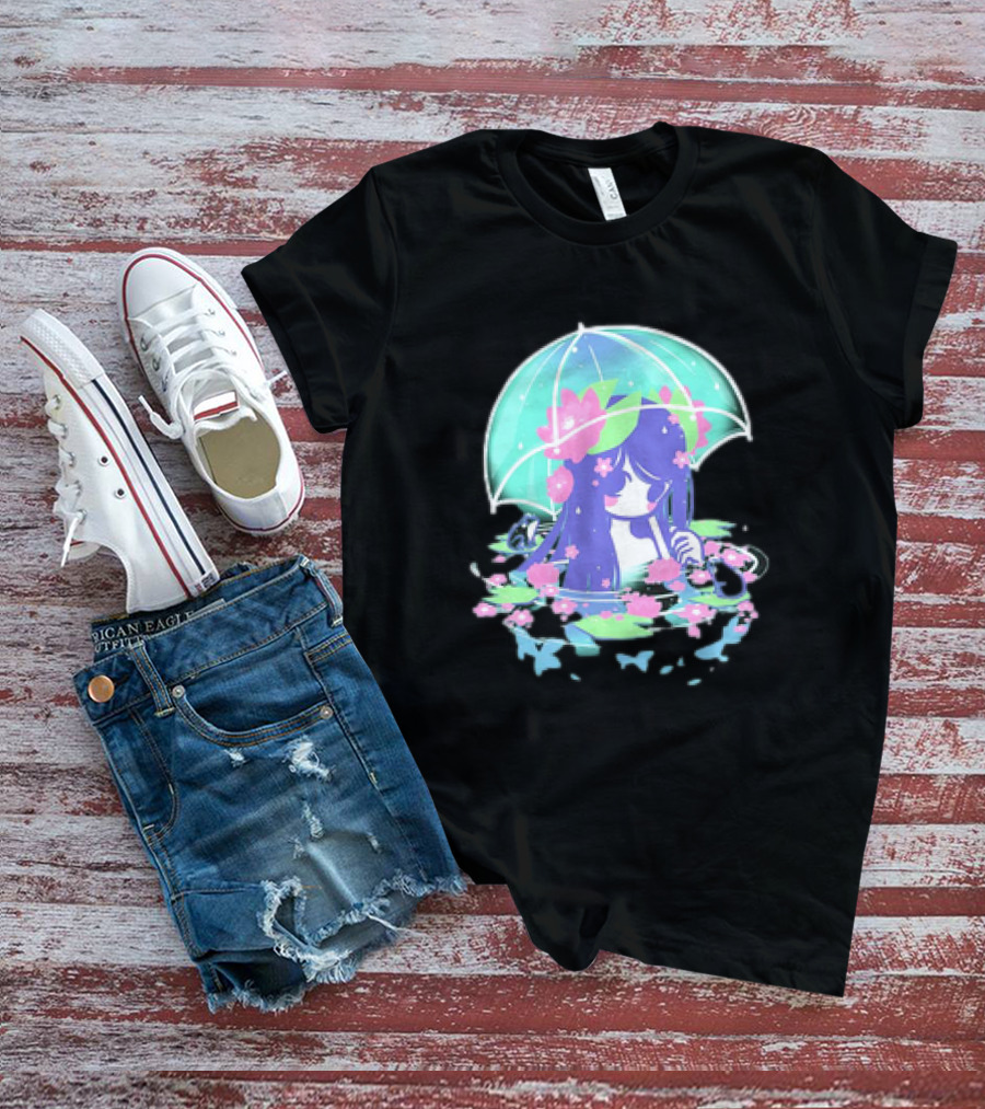 Miski Soaked Floating Girl With Umbrella And Flowers T-Shirt