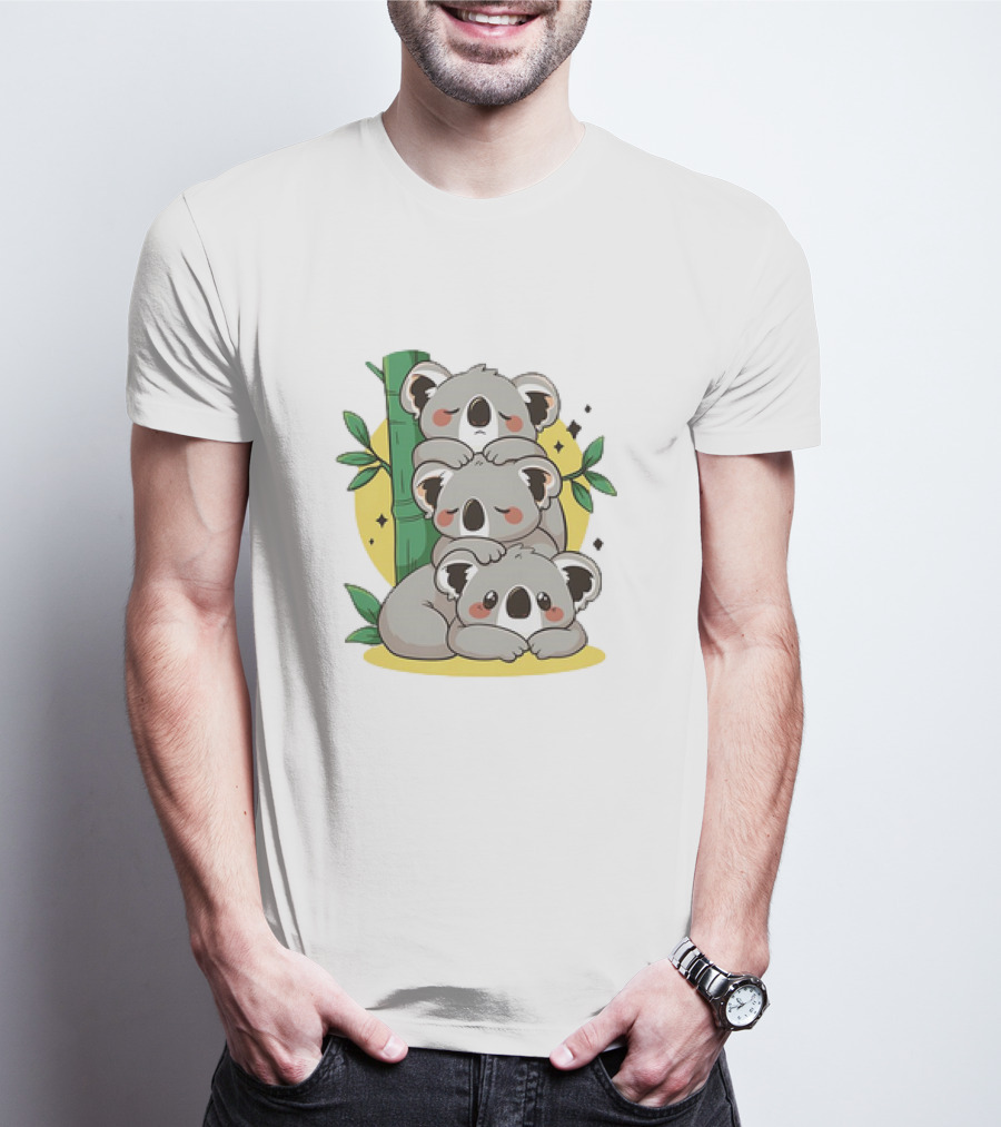 Koala Stack Trio With Bamboo And Leaves T-Shirt