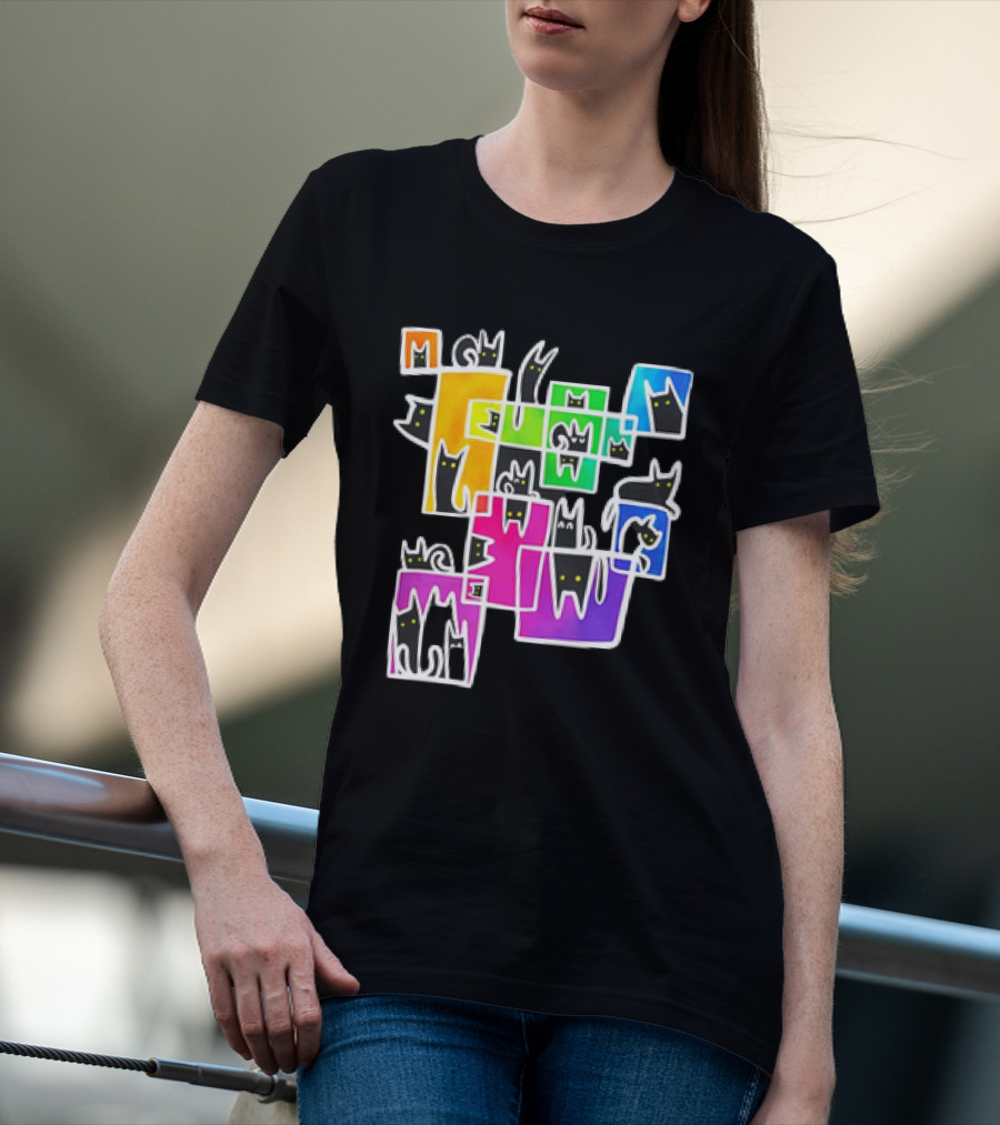 Cats Kitty Warp Rainbow Tetris Blocks T-Shirt