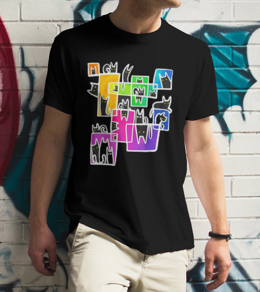 Cats Kitty Warp Rainbow Tetris Blocks T-Shirt