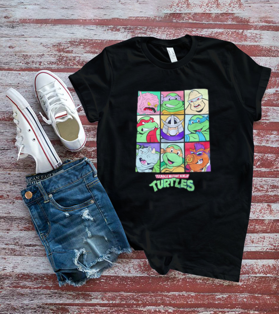 Teenage Mutant Ninja Turtles Villains And Heroes Grid Faces T-Shirt