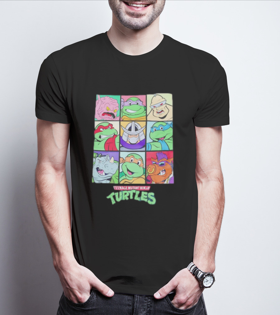 Teenage Mutant Ninja Turtles Villains And Heroes Grid Faces T-Shirt