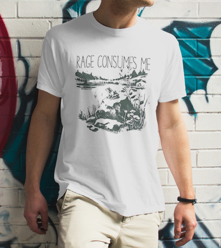 Rage Consumes Me Frog On Rock Lakeside Nature Scene T-Shirt