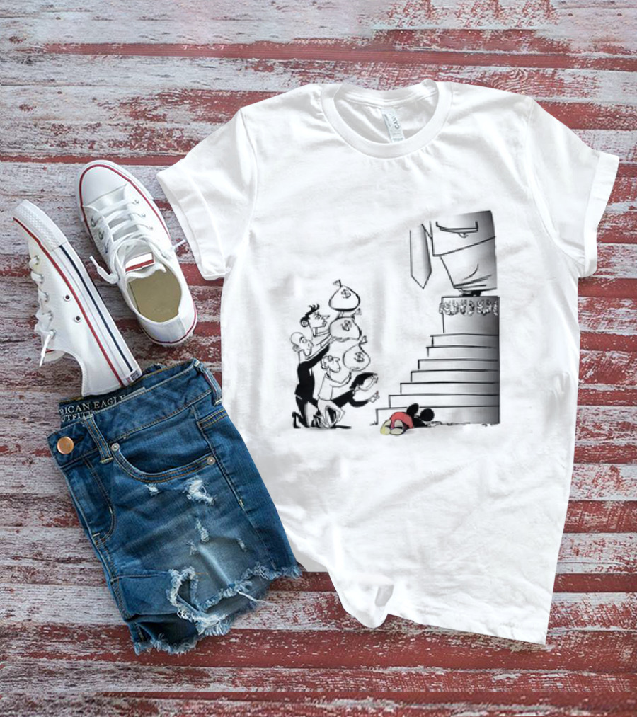 Mickey Mouse Money Bags Cartoon Stairs Political Satire T-Shirt