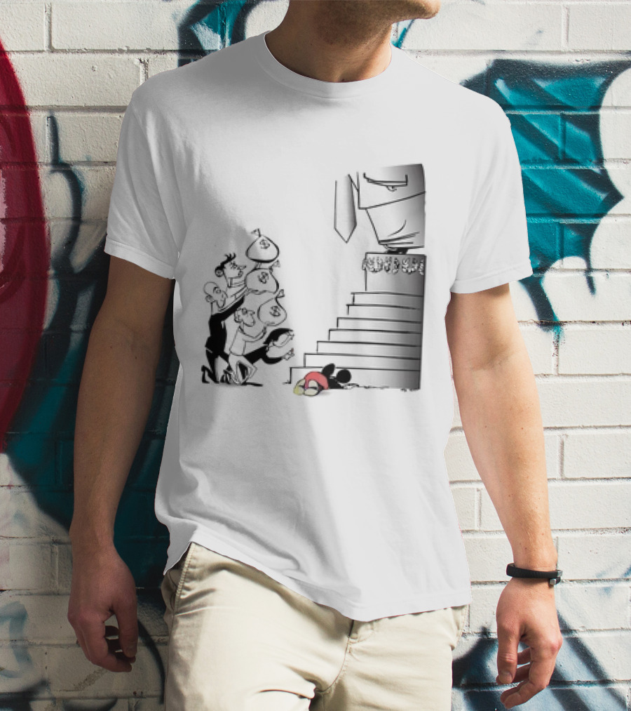 Mickey Mouse Money Bags Cartoon Stairs Political Satire T-Shirt