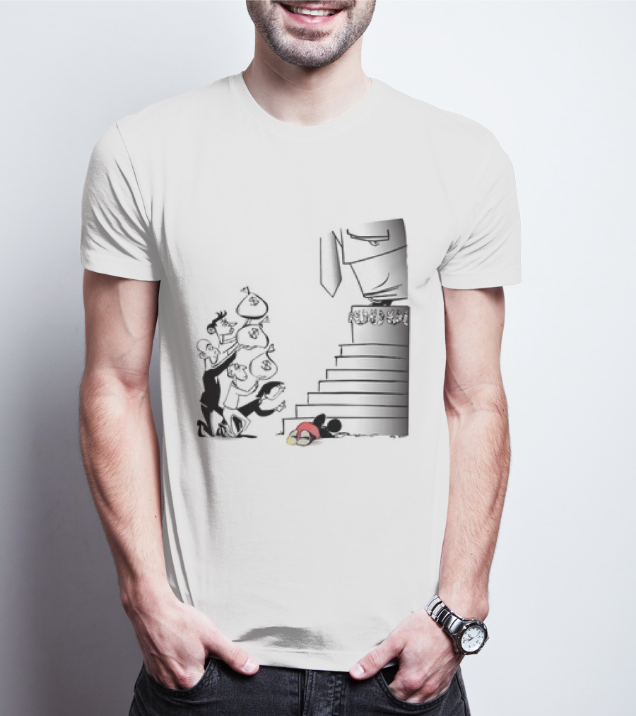Mickey Mouse Money Bags Cartoon Stairs Political Satire T-Shirt