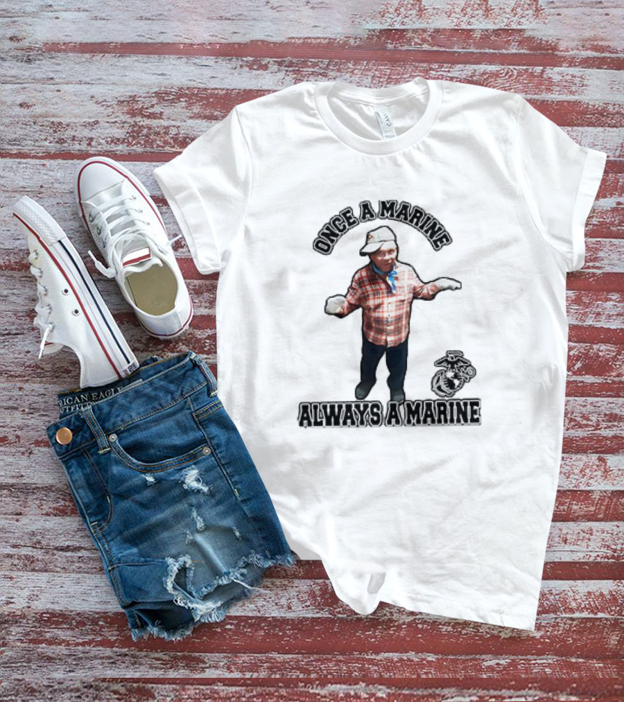 Once A Marine Always A Marine With Plaid Shirt And Marine Corps Emblem T-Shirt