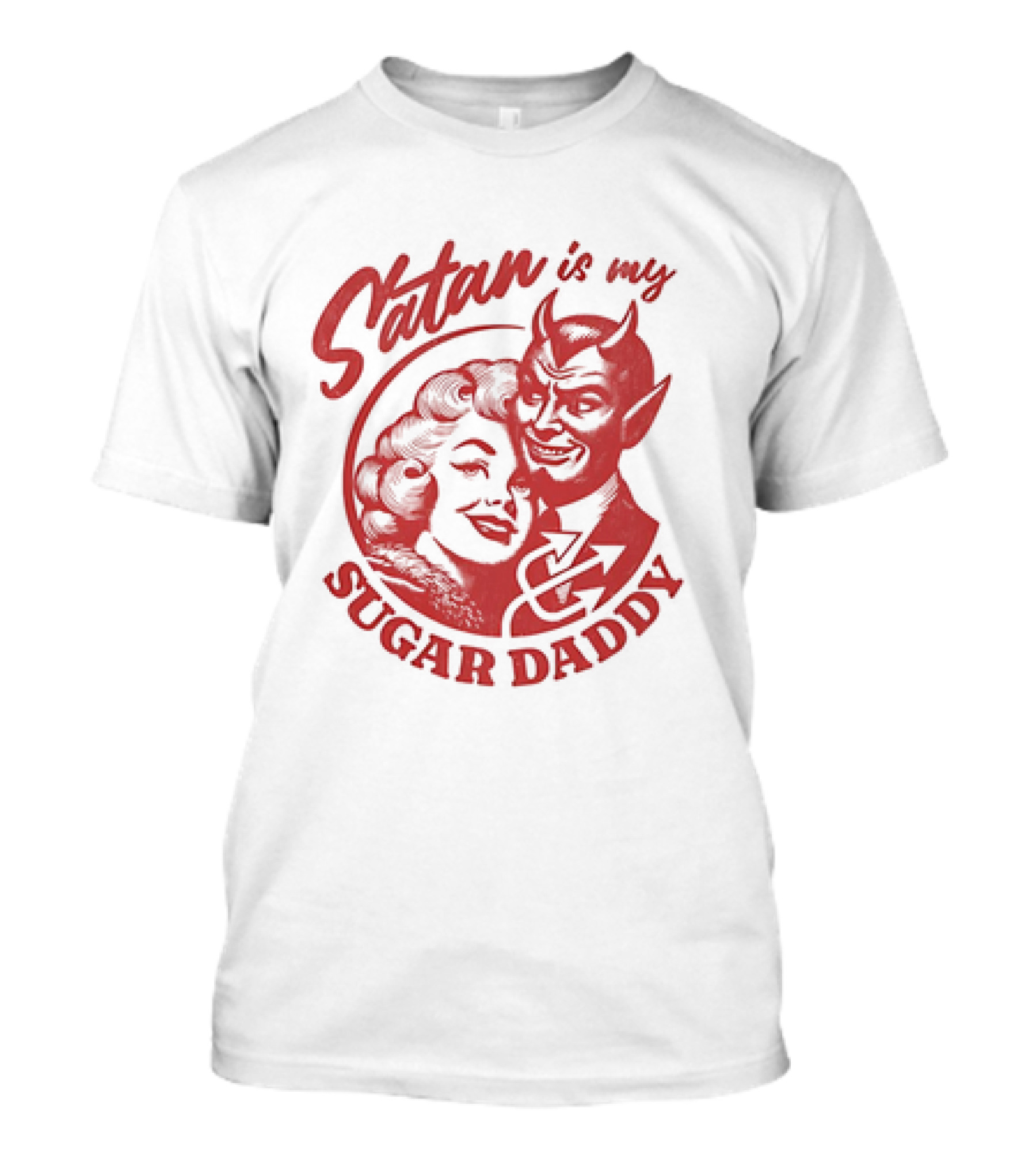 Satan Is My Sugar Daddy Retro Devil Couple T-Shirt