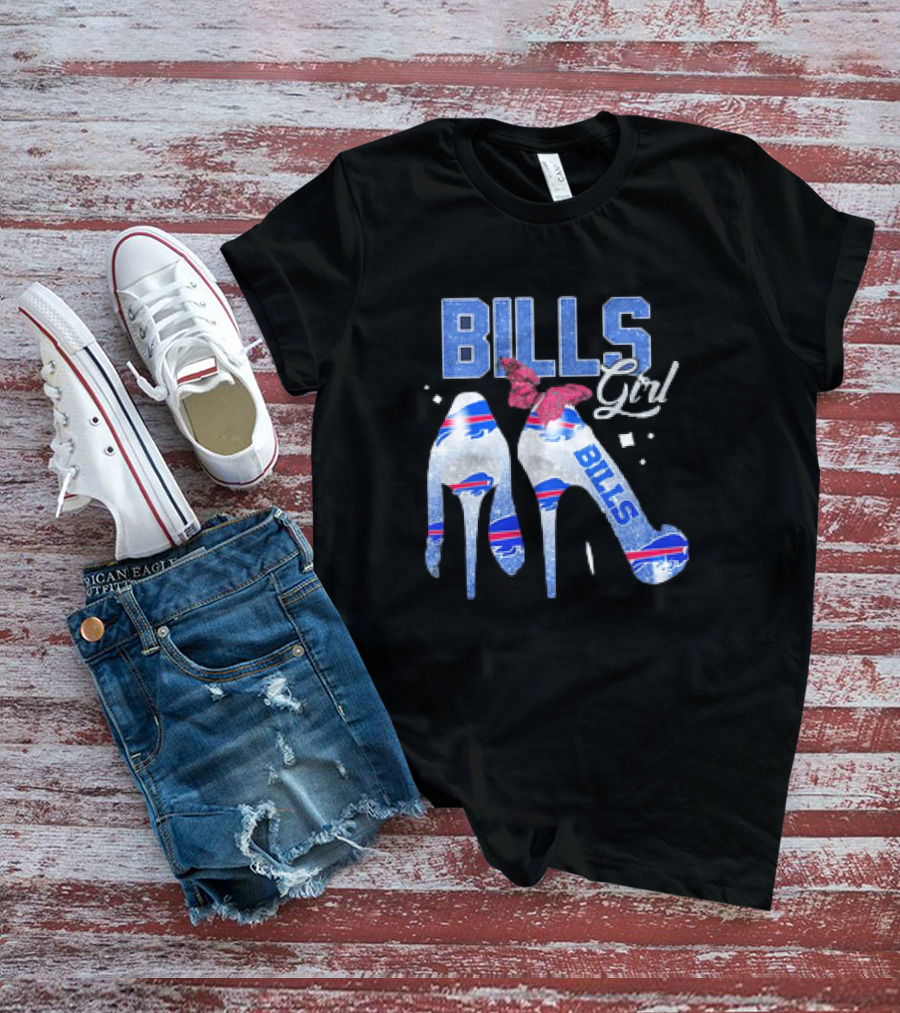 BILLS Girl Glitter Heels With Buffalo Logo And Pink Bow T-Shirt