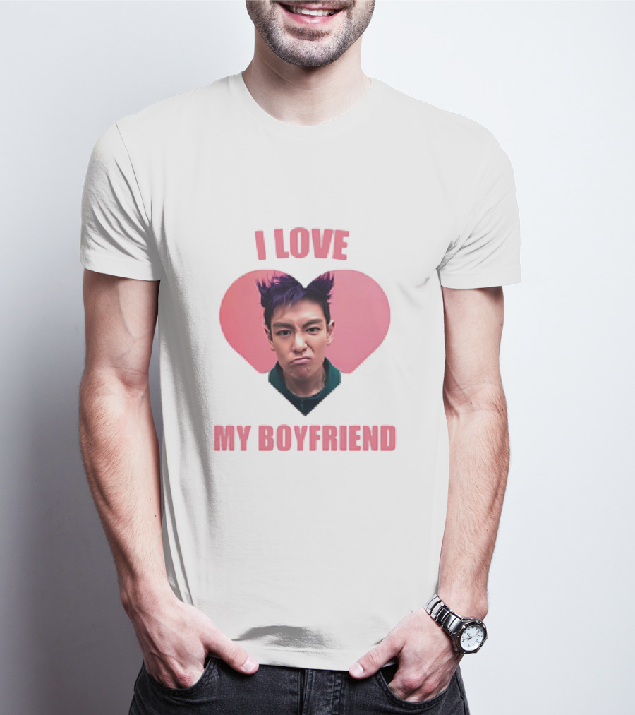 I LOVE MY BOYFRIEND Heart Face Pink Hair T-Shirt