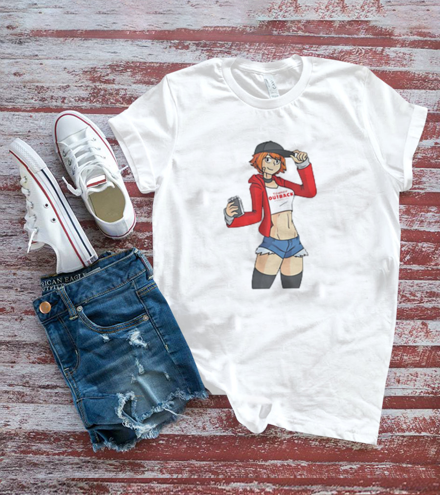 Tomboy Outback Steakhouse Anime Character With Casual Style And Red Jacket T-Shirt