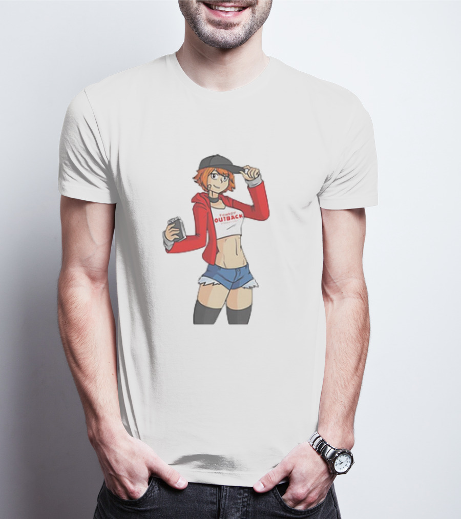 Tomboy Outback Steakhouse Anime Character With Casual Style And Red Jacket T-Shirt