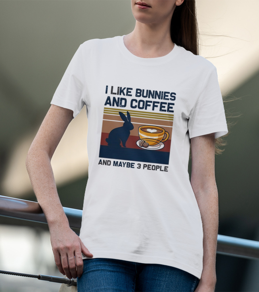I Like Bunnies And Coffee And Maybe 3 People Vintage Retro Stripe T-Shirt