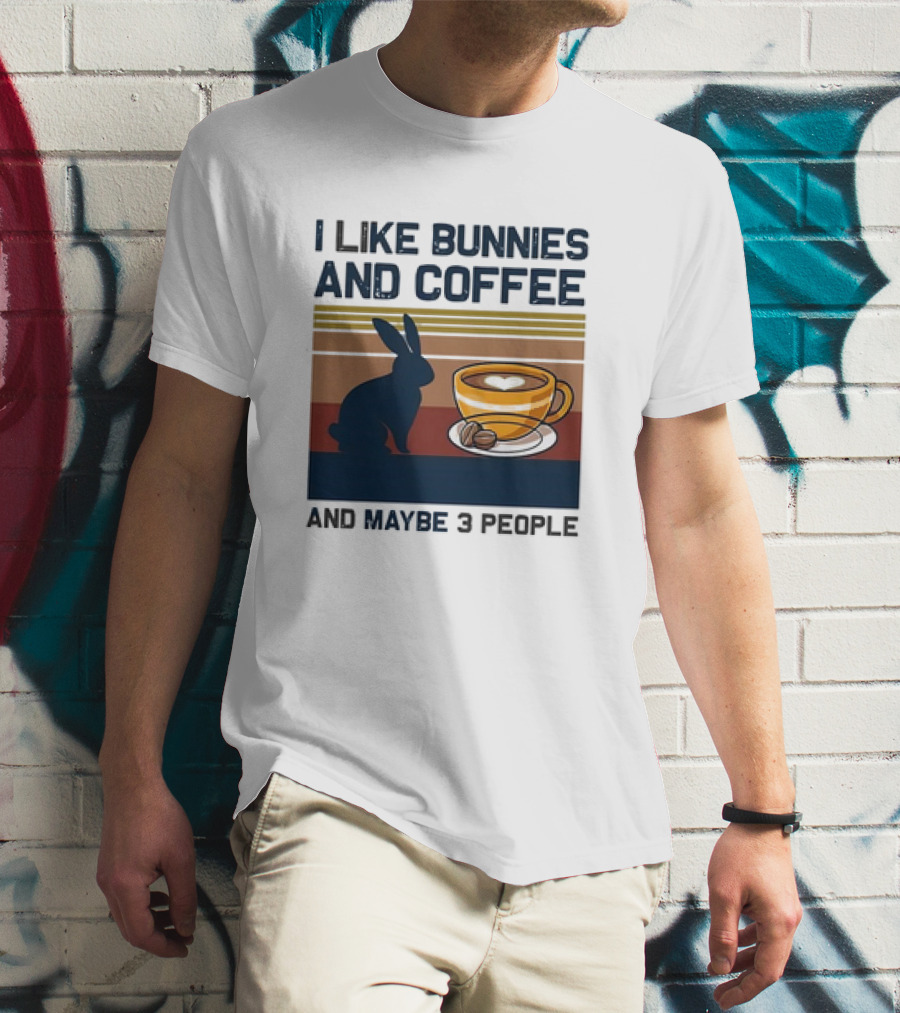 I Like Bunnies And Coffee And Maybe 3 People Vintage Retro Stripe T-Shirt