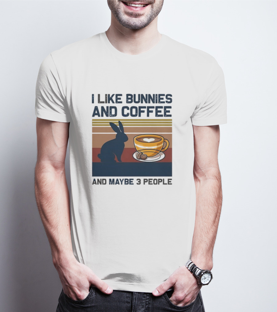 I Like Bunnies And Coffee And Maybe 3 People Vintage Retro Stripe T-Shirt