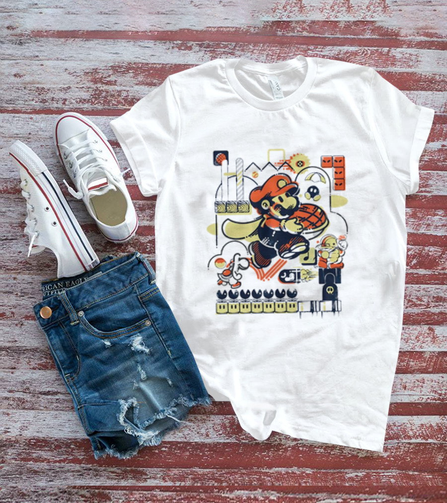 Super Mario Athletic Acrobatics With Iconic Game Elements T-Shirt