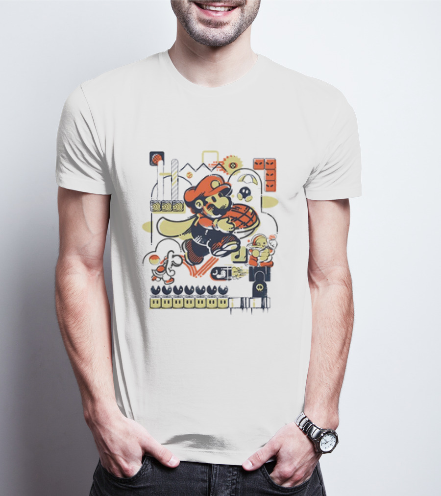 Super Mario Athletic Acrobatics With Iconic Game Elements T-Shirt