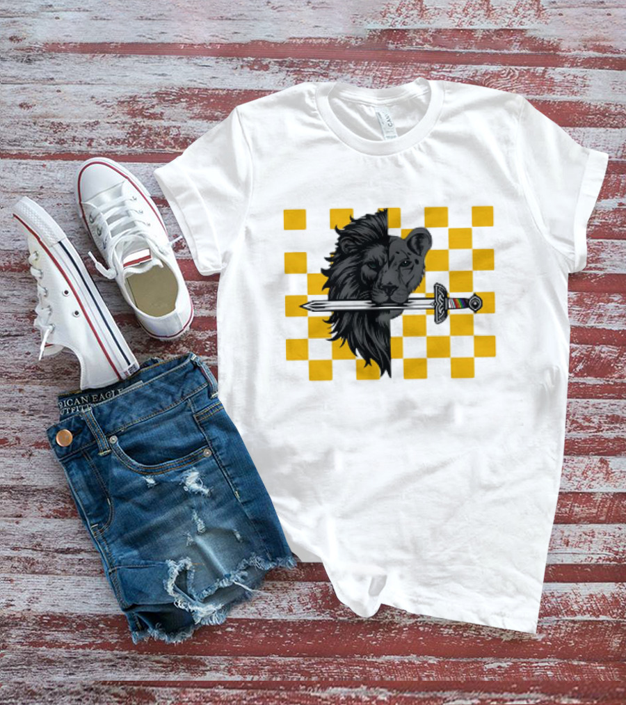 The Pride Classic Lion With Sword And Yellow Checkered Background T-Shirt