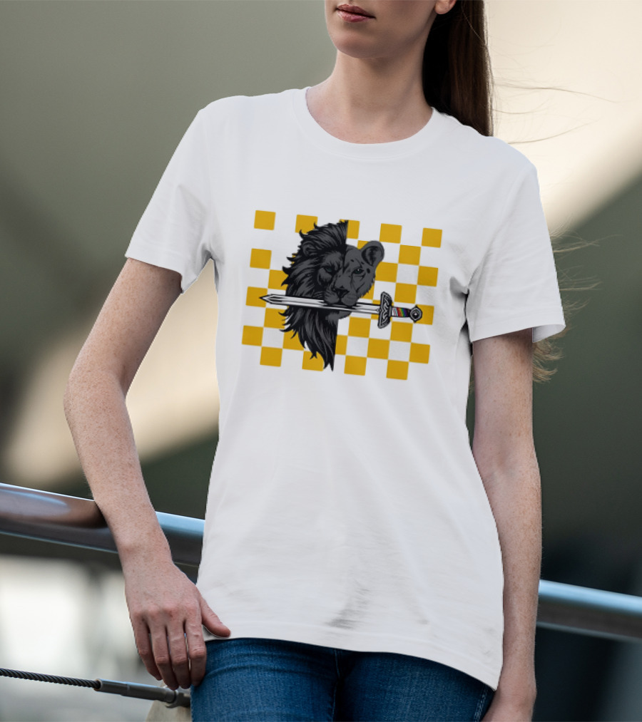 The Pride Classic Lion With Sword And Yellow Checkered Background T-Shirt