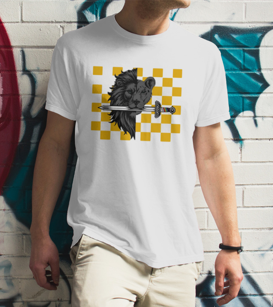The Pride Classic Lion With Sword And Yellow Checkered Background T-Shirt