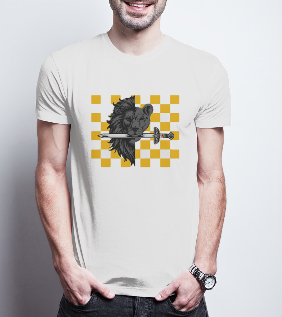 The Pride Classic Lion With Sword And Yellow Checkered Background T-Shirt