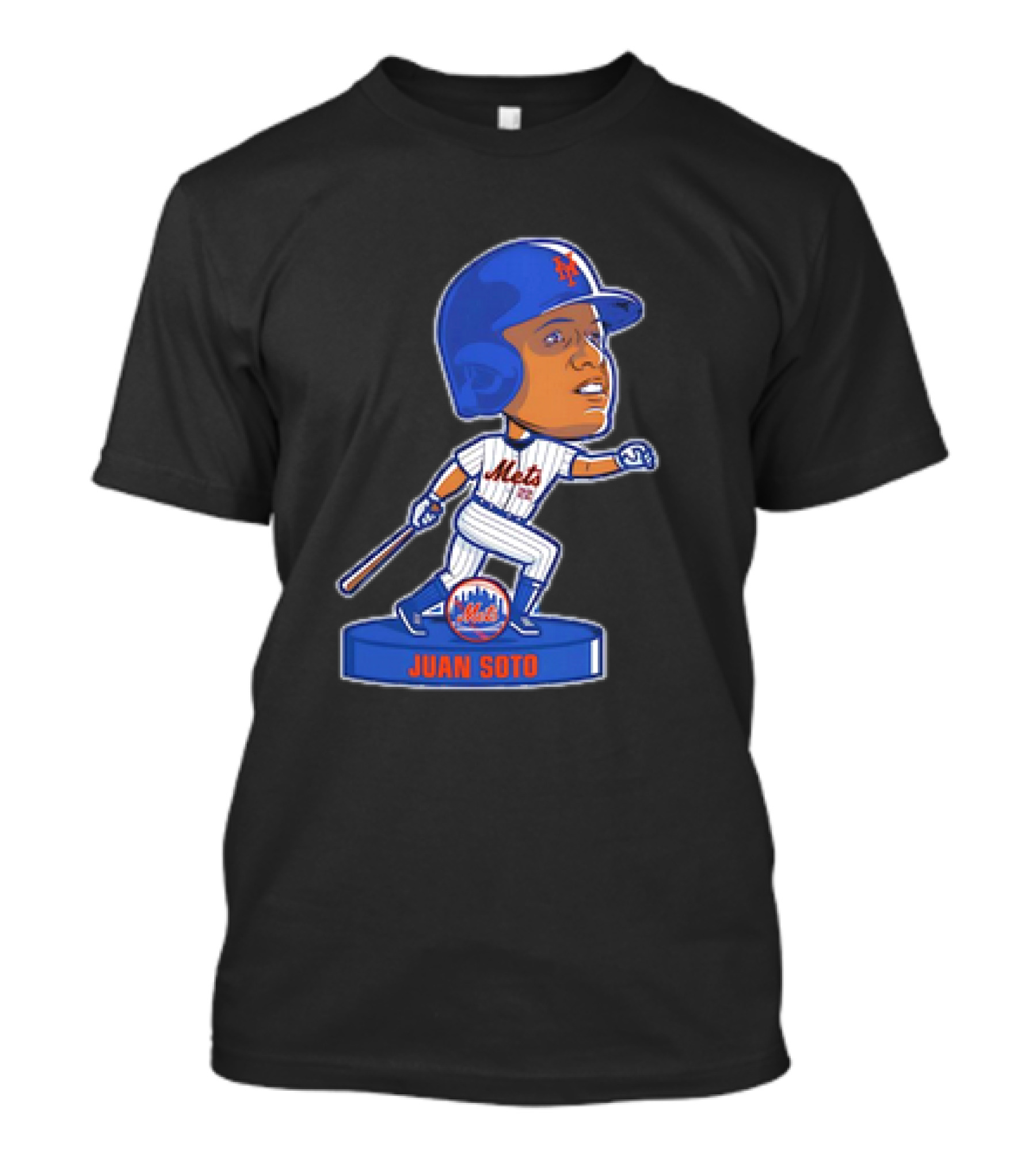 Juan Soto New York Mets Bobblehead Cartoon Mets Logo Baseball T-Shirt