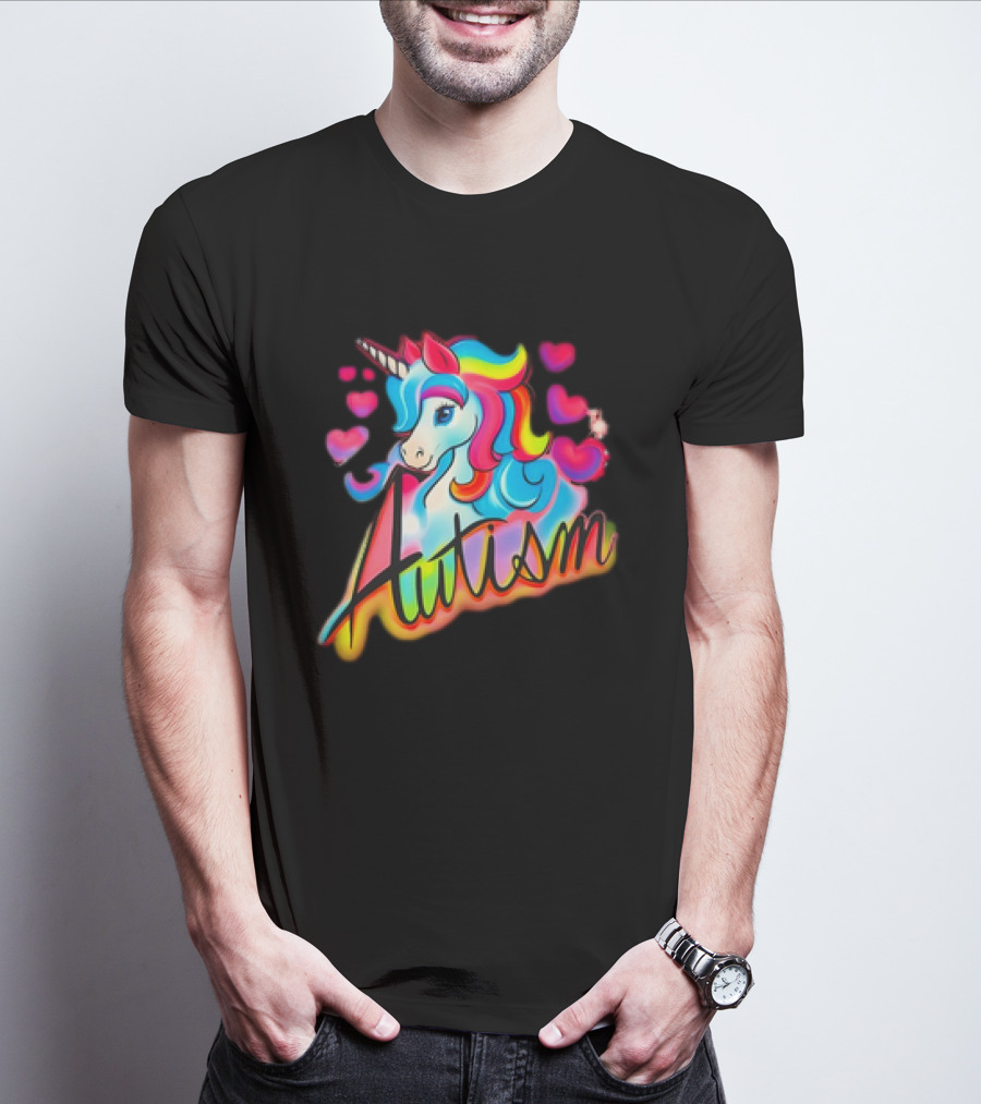 Autism Unicorn With Colorful Hearts T-Shirt
