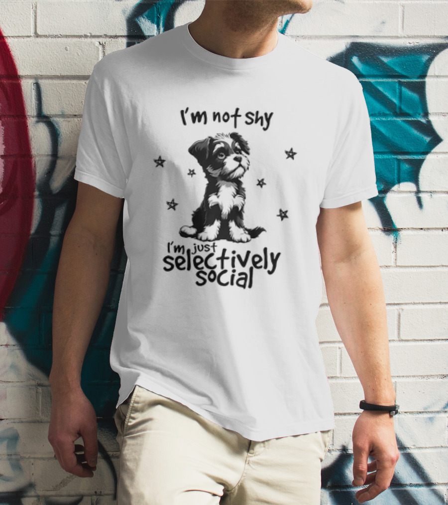 I'm Not Shy I'm Just Selectively Social Dog Surrounded By Stars T-Shirt