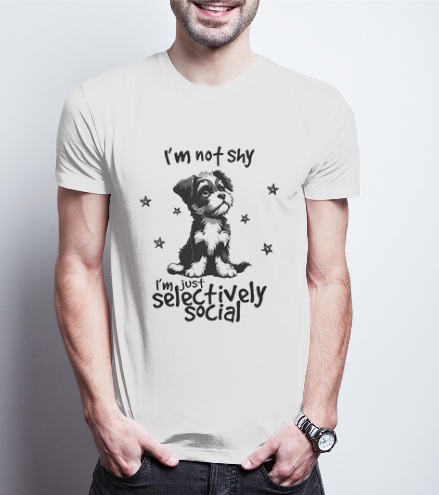 I'm Not Shy I'm Just Selectively Social Dog Surrounded By Stars T-Shirt