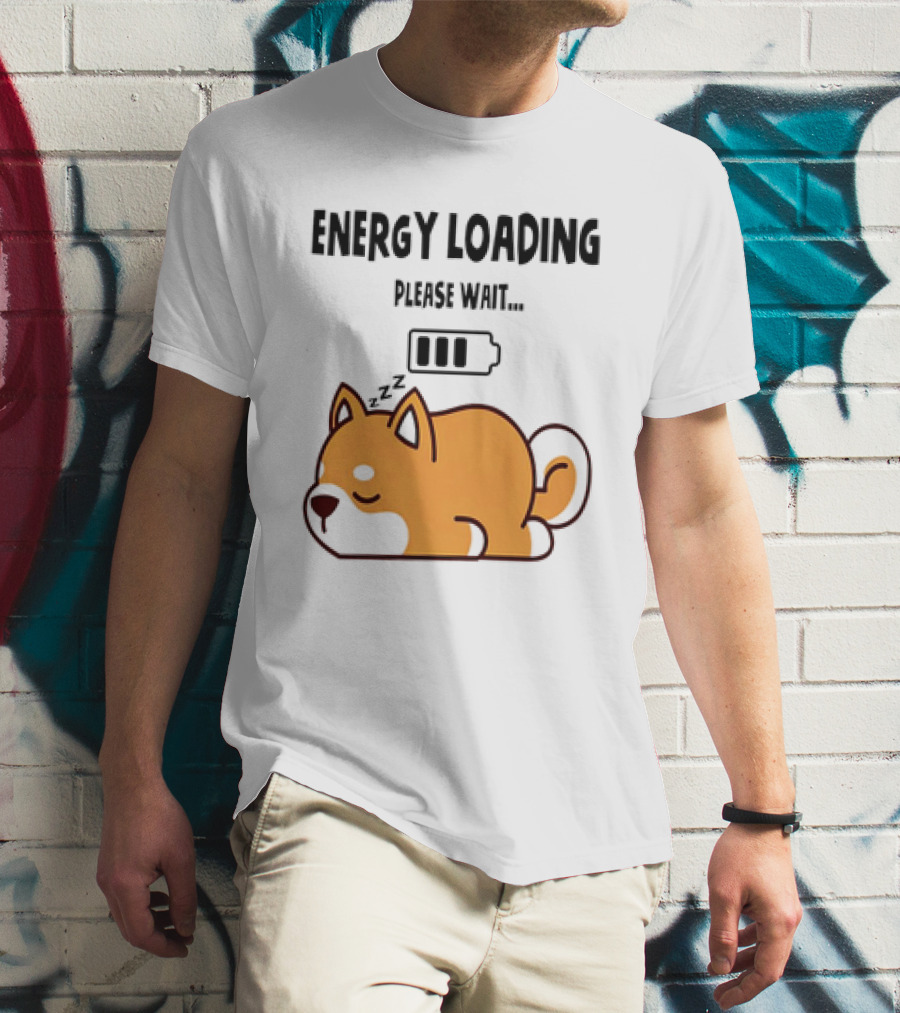 Shiba Inu Energy Loading Please Wait Battery Charging Sleepy Dog T-Shirt