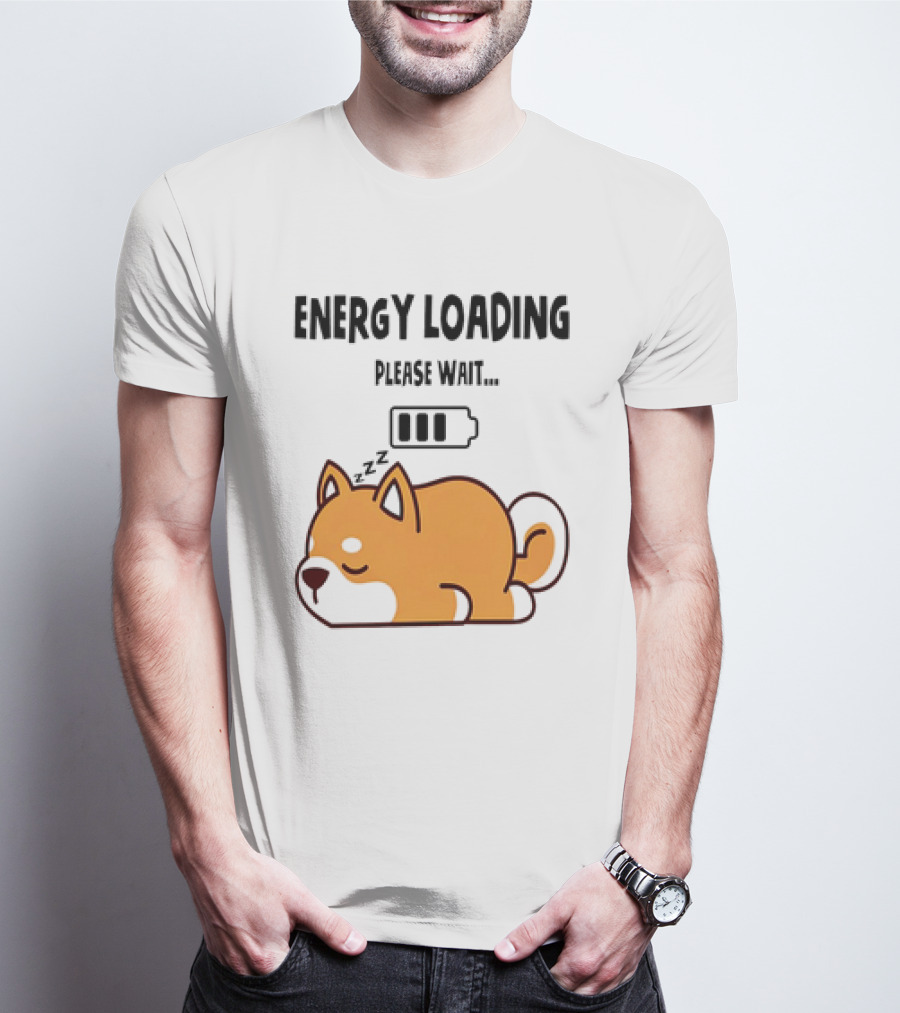 Shiba Inu Energy Loading Please Wait Battery Charging Sleepy Dog T-Shirt