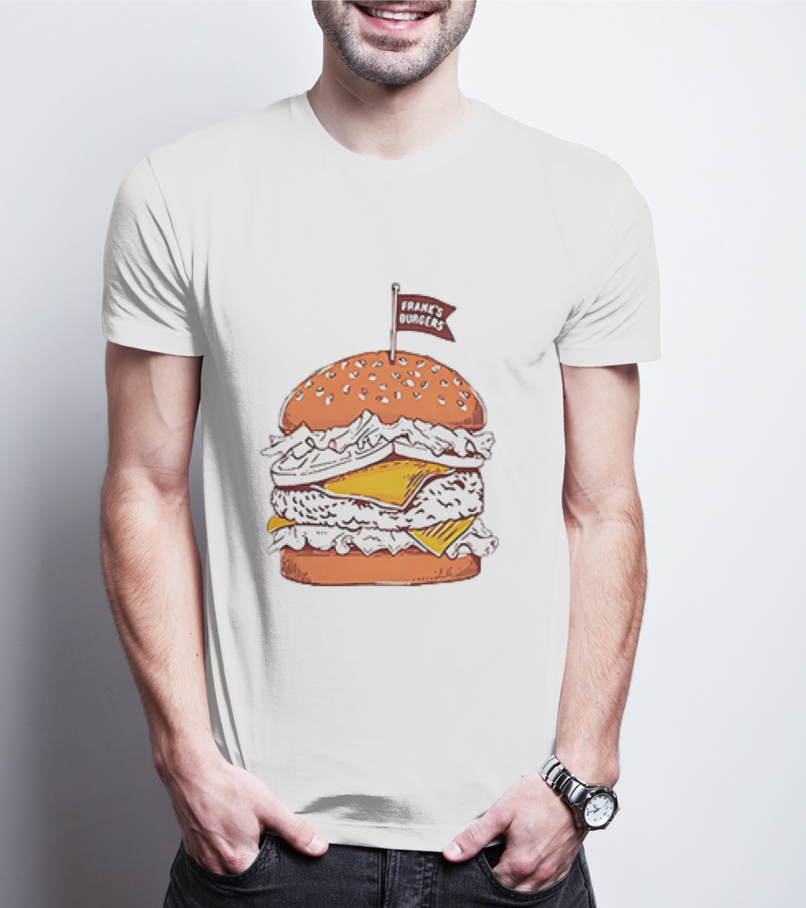 Frank’s Burgers Cheeseburger With Lettuce And Flag T-Shirt