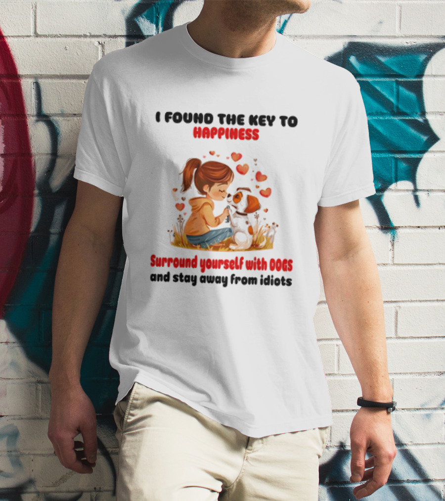 I Found The Key To Happiness Surround Yourself With Dogs And Stay Away From Idiots Hearts Girl Puppy T-Shirt