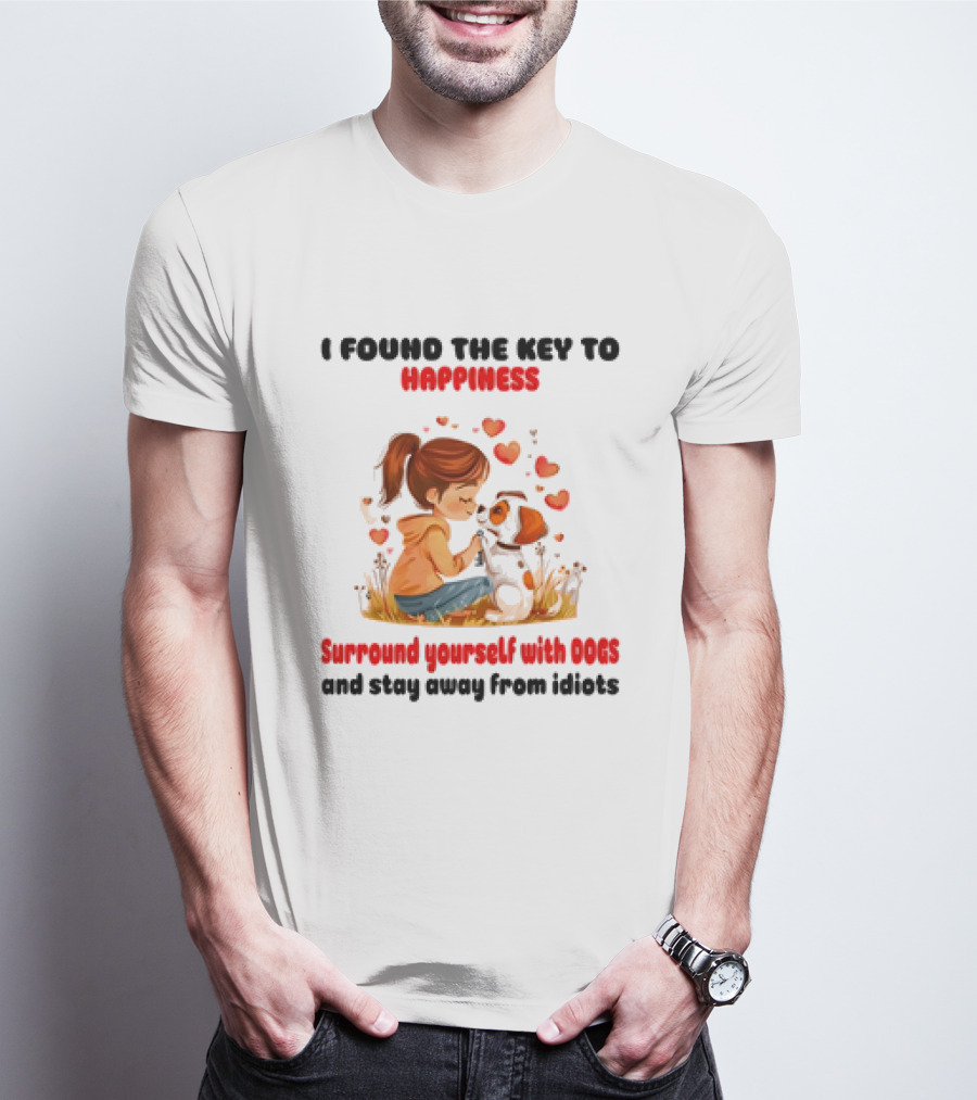I Found The Key To Happiness Surround Yourself With Dogs And Stay Away From Idiots Hearts Girl Puppy T-Shirt