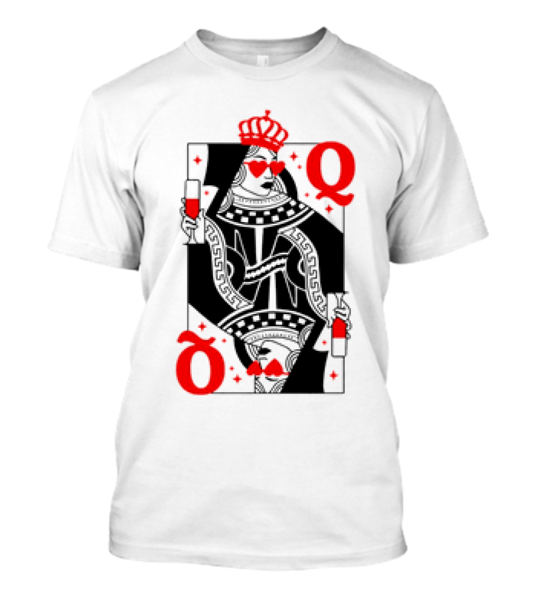 Queen Of Hearts Card Red Heart Glasses T-Shirt