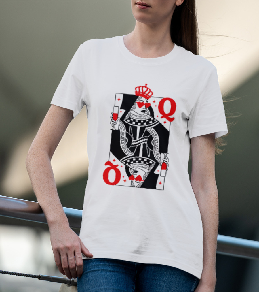 Queen Of Hearts Card Red Heart Glasses T-Shirt