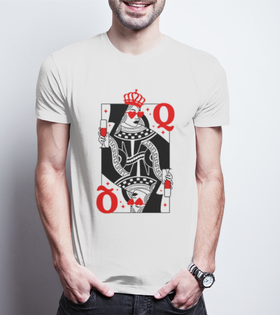 Queen Of Hearts Card Red Heart Glasses T-Shirt