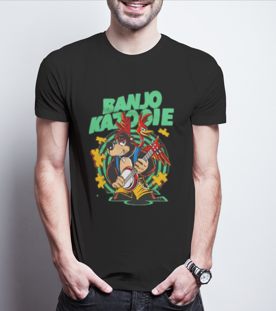 Banjo Kazooie Bear With Electric Banjo And Jiggy Pieces T-Shirt