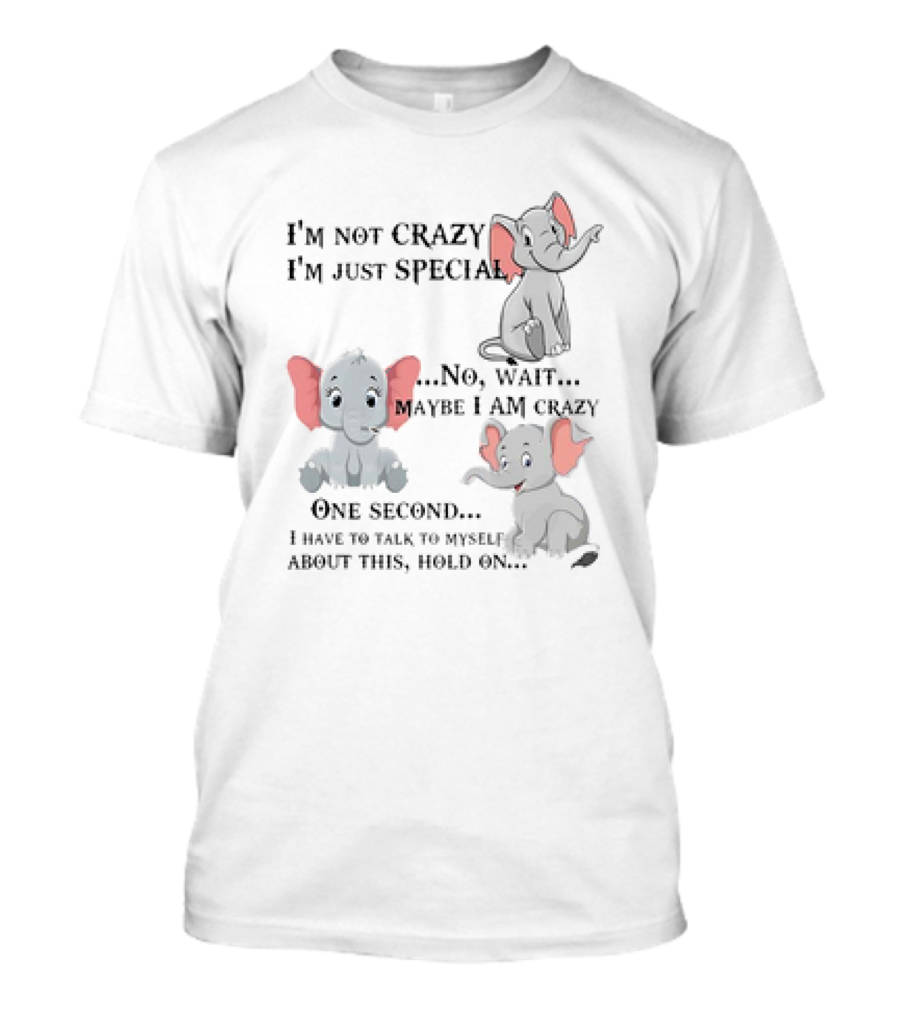 I'm Not Crazy I'm Just Special No Wait Maybe I Am Crazy One Second I Have To Talk To Myself About This Hold On Elephant T-Shirt