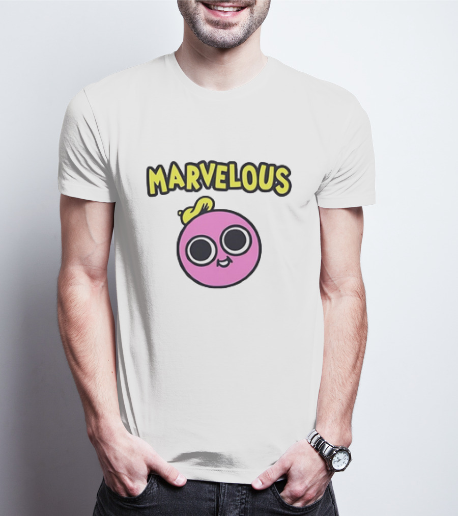 MARVELOUS Cute Pink Smiley Face With Large Eyes And Yellow Hair T-Shirt