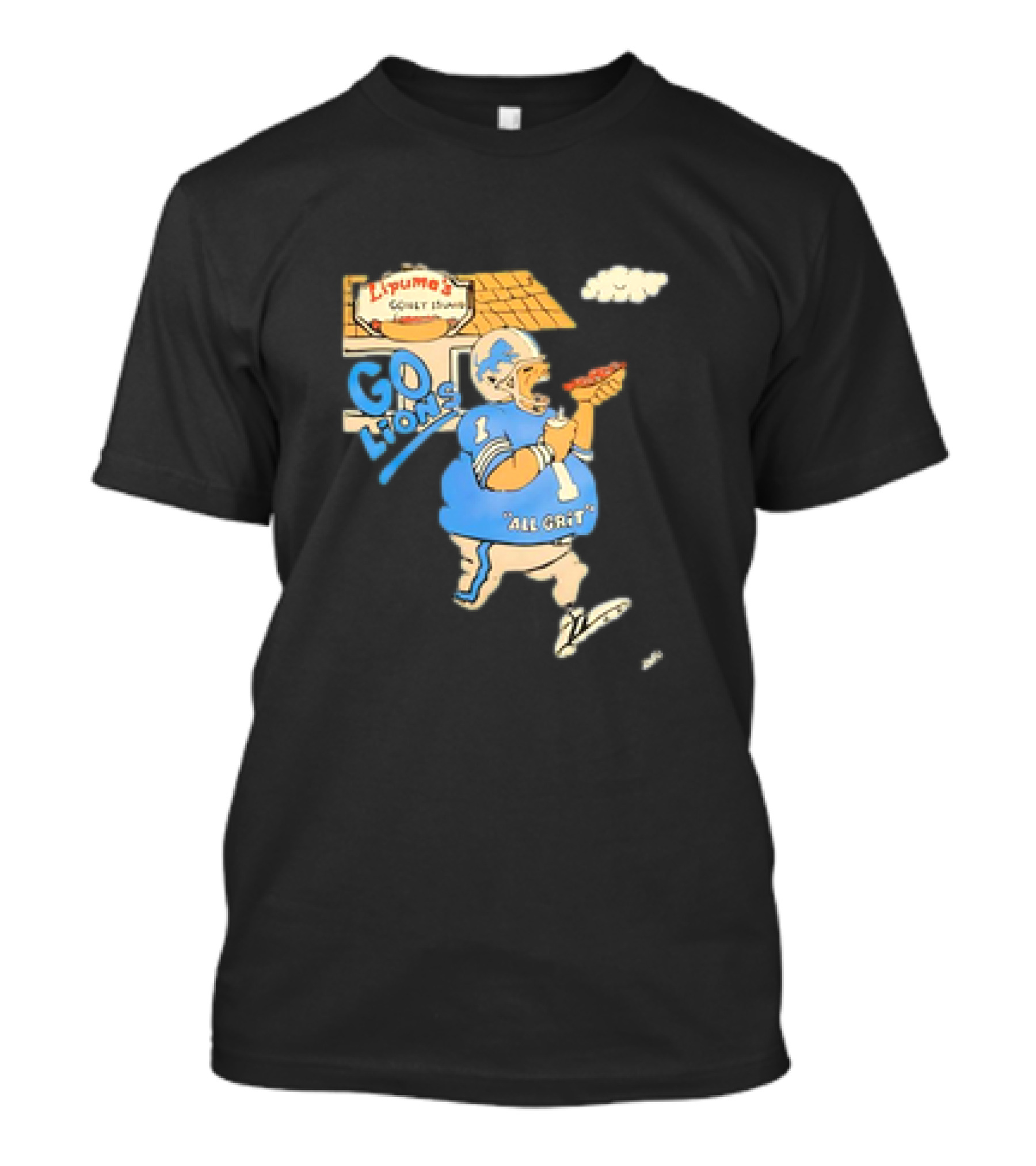 Lipuma’s Coney Island Go Lions All Grit Detroit Lions Football Player Eating Hot Dog T-Shirt
