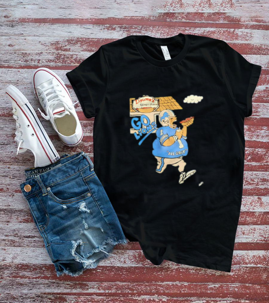 Lipuma’s Coney Island Go Lions All Grit Detroit Lions Football Player Eating Hot Dog T-Shirt