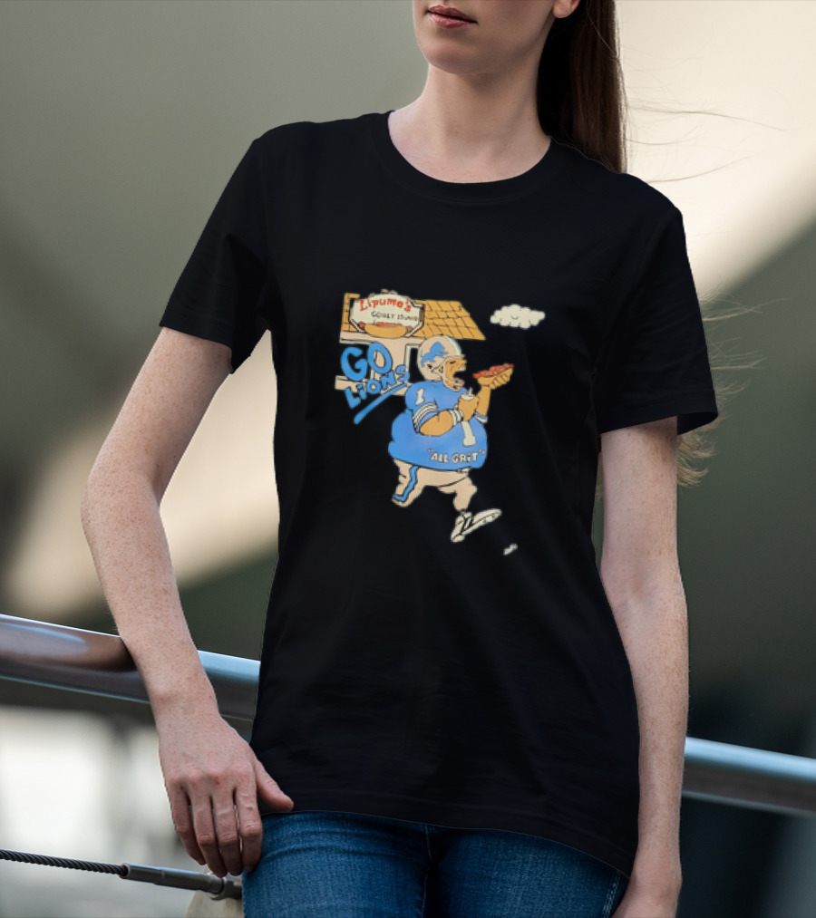 Lipuma’s Coney Island Go Lions All Grit Detroit Lions Football Player Eating Hot Dog T-Shirt