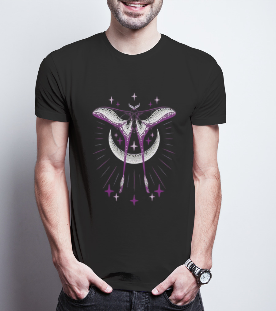 Ace Moonmoth With Crescent Moon And Radiant Stars T-Shirt