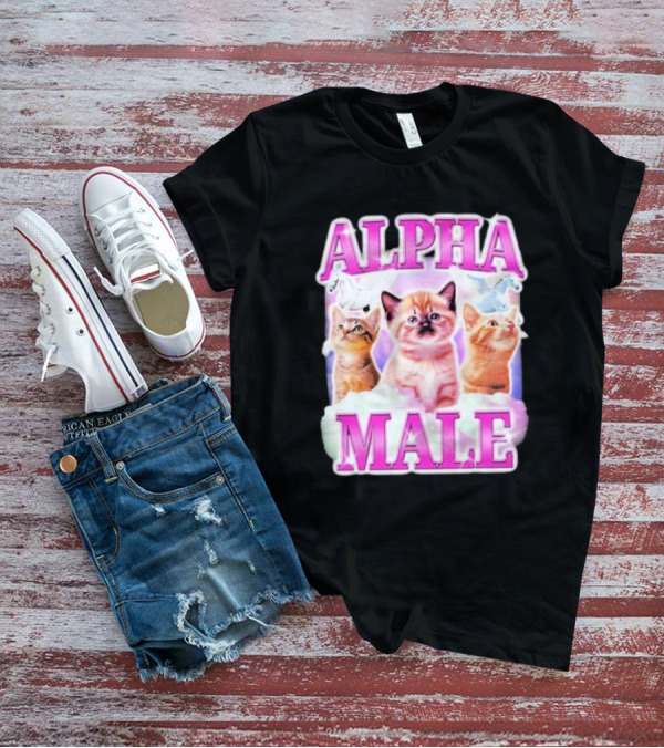 Alpha Male Cat Trio With Rainbow Unicorns And Clouds T-Shirt