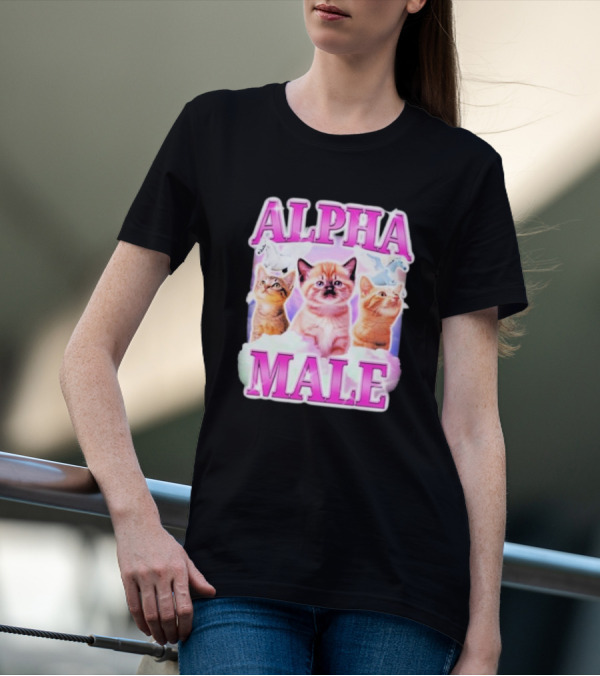 Alpha Male Cat Trio With Rainbow Unicorns And Clouds T-Shirt