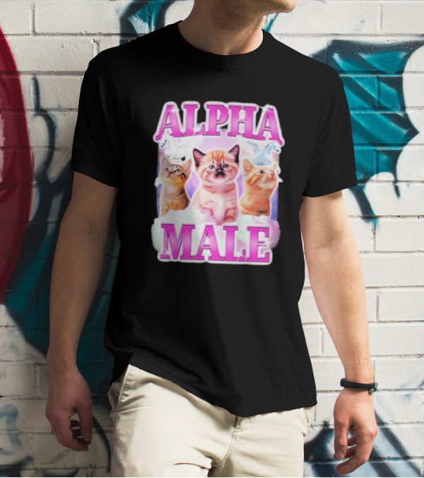 Alpha Male Cat Trio With Rainbow Unicorns And Clouds T-Shirt
