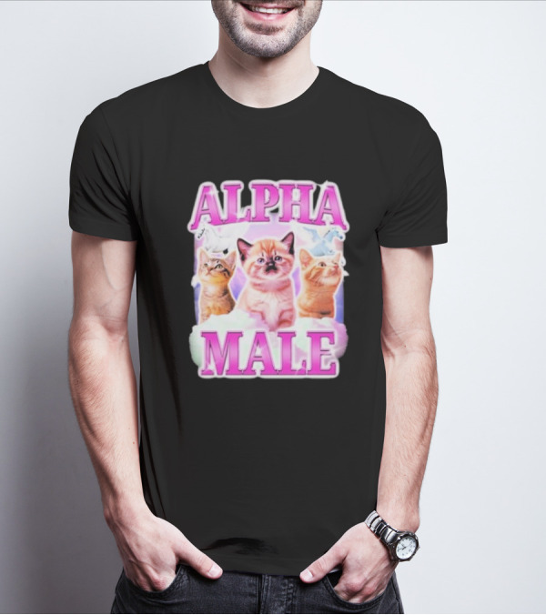 Alpha Male Cat Trio With Rainbow Unicorns And Clouds T-Shirt