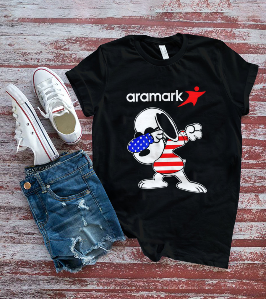 Aramark Snoopy Dabbing American Flag Red White Blue Character T-Shirt